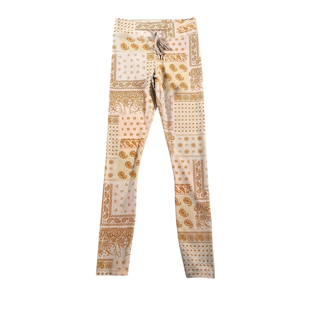 The Upside Womens Paisley Bandana Print Leggings Beige Tan Drawstring Size 6